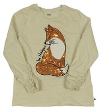 Smetanovo-zlaté pruhované třpytivé triko s liškou WE