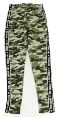 Zeleno-béžovo-černé army zateplené legíny s nápisy Y.F.K.