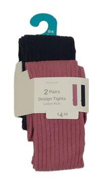 Nové - 2set - 2x žebrované punčocháče + růžové + tmavomodré Primark
