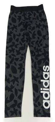 Šedo-černé vzorované sportovní legíny Adidas