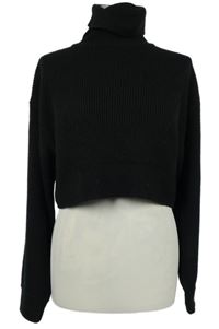 Dámský černý crop žebrovaný svetr s rolákem H&M