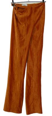 Dámské oranžové sametové žebrované teplákové kalhoty Bershka 