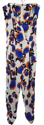Dámský modro-oranžovo-černý vzorovaný letní kalhotový overal River Island 