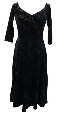 Dámské černé třpytivé sametové midi šaty 