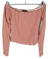 Dámské růžové crop triko s lodičkovým výstřihem Forever21
