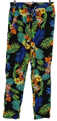 Dámské černo-barevné květované volné kalhoty Jane Norman 