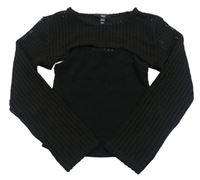 Černý žebrovaný crop top s pleteným bolerkem New Look