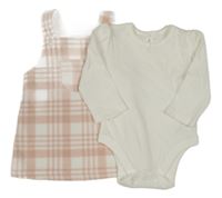 2set- růžovo-bílé kostkované fleecové šaty+ bílé body George