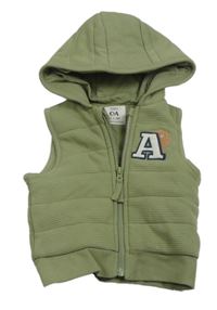 Khaki žebrovaná tepláková zateplená vesta s písmenem a kapucí C&A