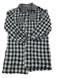 Černo-bílé kostkované flanelové šaty Tu