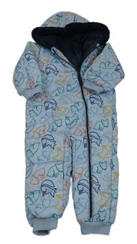 Světlemodrá šusťáková zimní kombinéza se zvířátky a kapucí Nutmeg