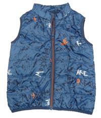 Tmavomodrá šusťáková zateplená vesta s flíčky a nápisy Name it