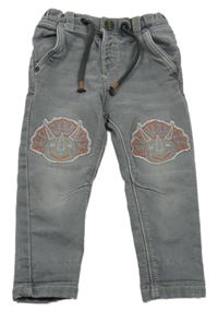 Šedé teplákové rifle s dinosaury TU