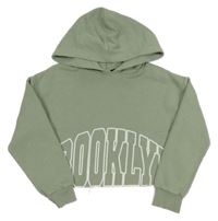 Khaki crop mikina s nápisem a kapucí New Look