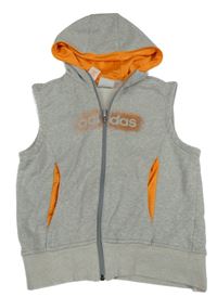 Světlešedá crop tepláková propínací vesta s potiskem a kapucí Adidas