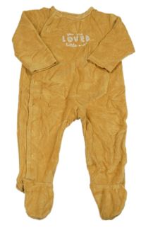 Hořčicový sametový overal s nápisem 