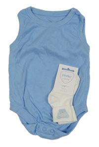 2set- modré body+ bílé ponožky s medvědem