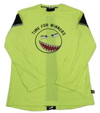 Neonově zeleno-černé triko se smajlíkem 