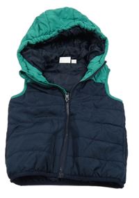 Tmavomodro-zelená šusťáková zateplená vesta s kapucí Impidimpi
