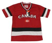 Nové - červené sportovní tričko s nápisem a proužky 