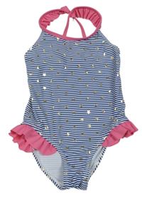 Modro-bílo-růžové pruhované plavky s hvězdičkami 