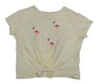 Smetanové crop tričko s plameŇáky H&M