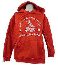 Pánská červená mikina s potiskem a kapucí 