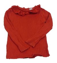 Červený žebrovaný svetr s límečkem TU