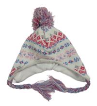 Bílo-růžovo-modrá vzorovaná pletená podšitá čepice s bambulí Primark