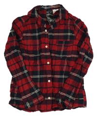 Červeno-černo-béžová kostkovaná flanelová košile H&M