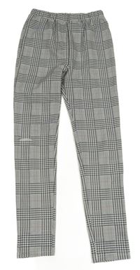 Bílo-antracitovo-světlerůžové vzorovano/kostkované legíny Shein