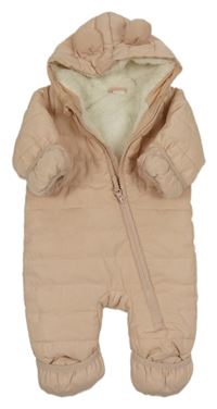 Světleržová prošívaná šusťáková zimní kombinéza se zajíčkem a kapucí H&M