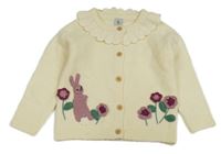 Vanilkový propínací svetr s králíkem a květy Tu