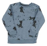 Šedomodrá melírovaná mikina s pejsky PRIMARK