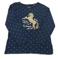 Tmavomodré triko s koněm a srdíčky Topolino