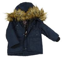 Tmavomodrá šusťáková zimní bunda s kapucí 