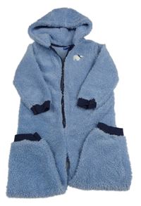 Světlemodrá chlupatá kombinéza s ledním medvědem a kapucí Lupilu