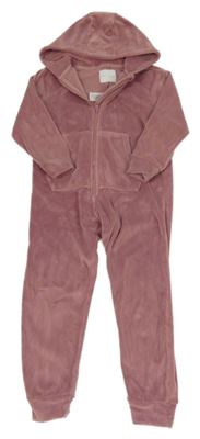 Růžová plyšová kombinéza s kapucí Next