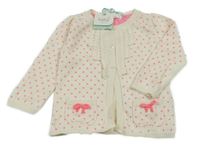 Nové - smetanovo-růžový puntíkatý lehký propínací svetr s kapsami M&Co.