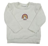 Bílá sametová žebrovaná mikina s duhou a volánky Ergee