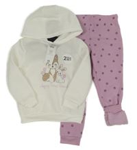 Nové - 2set - Bílá mikina se zvířaty + lila tepláky s kytičkami Pep&Co