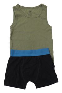 2set - Khaki tílko + černo-modré boxerky 