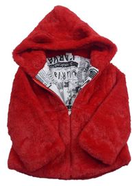 Červený chlupatý podšitý kabátek s kapucí Shein