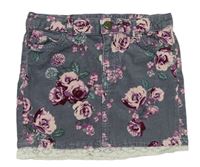 Šedo-růžová květovaná manšestrová sukně H&M