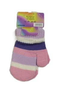 Nové - Růžovo-fialovo-bílé pruhované pletené palcové rukavice Handy