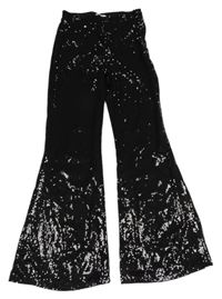 Černé flitrové zvonové kalhoty H&M