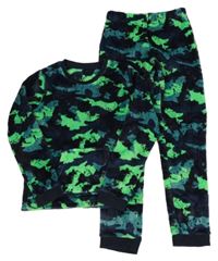 Tmavomodré chlupaté pyžamo s dinosaury Nutmeg