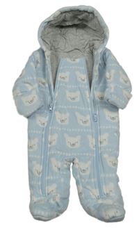 Světlemodrá fleecová zateplená kombinéza s medvídky s kapucí M&S