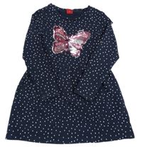 Tmavomodré teplákové šaty s motýlem z flitrů S. Oliver