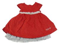 Červené sametové puntíkované šaty s mašlí Cool Club 